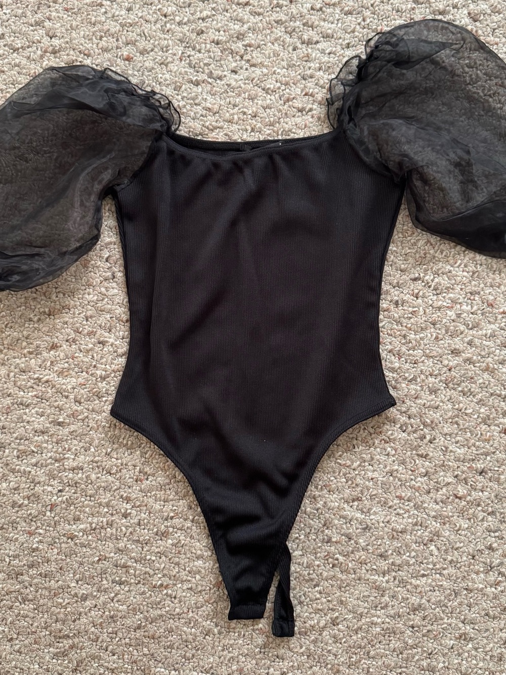Missguided Black Bodysuit with Sheer Puff Sleeves